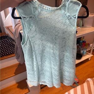 Cable & Gauge Lace Sleeveless Blouse - Light Blue
